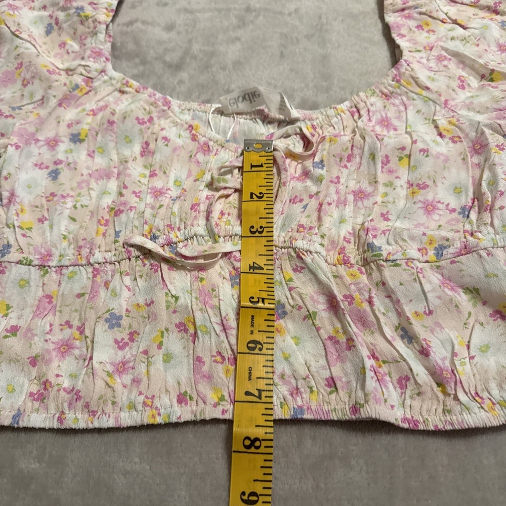Anthropologie Elodie Pink and White Floral Crop Size M New Cottagecore Coquette - Picture 3 of 8